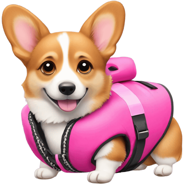 corgi puppy wearing a pink life jacket emoji