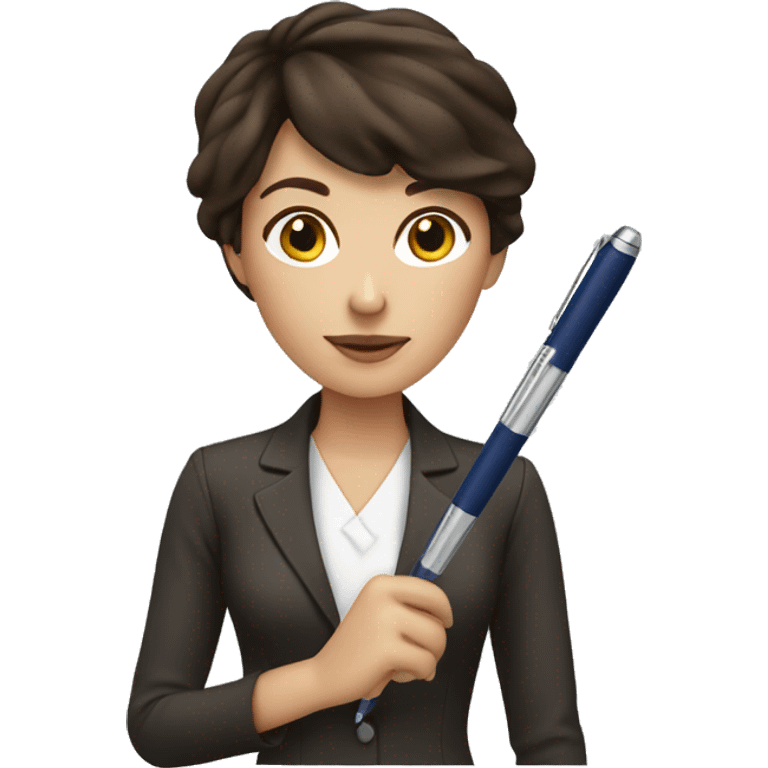 Brunette woman holding a pen emoji