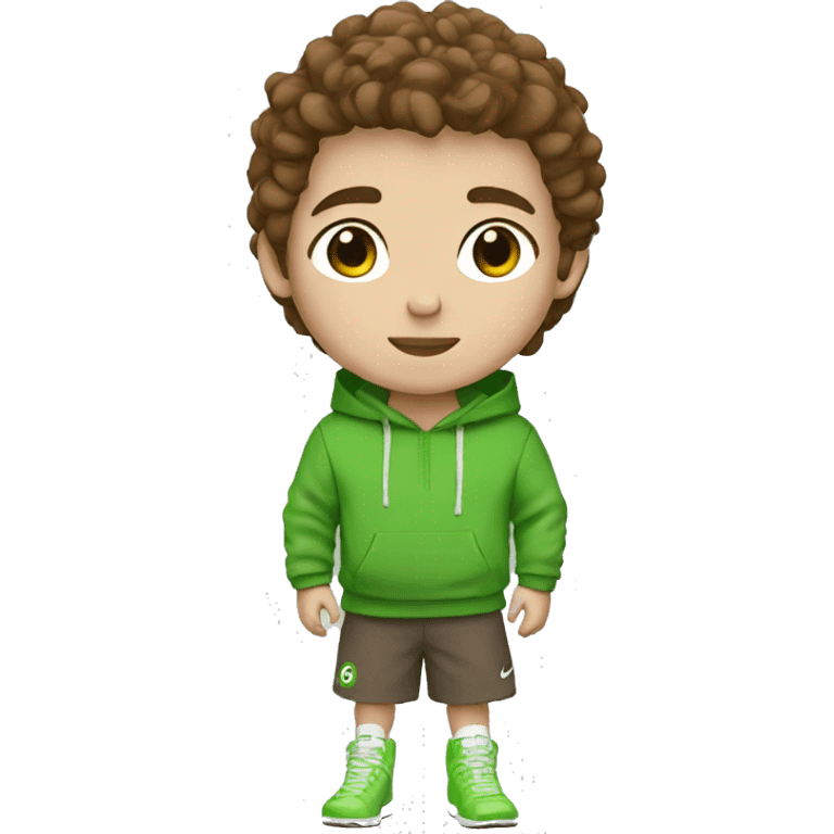 Boy White skin and some freckles, brown eyes brown hair with a green nike hoodie emoji