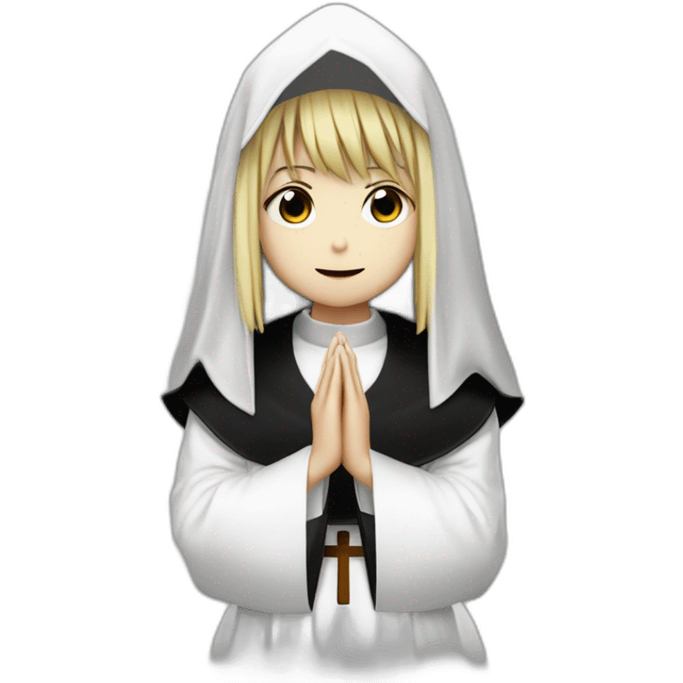 Misa Amane from death note dressed as a nun crying and praying emoji