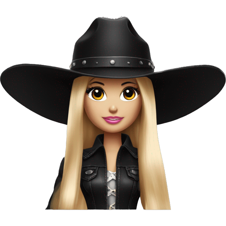 Barbie with a black cowboy hat with a 100000x wide brim hidden her head in the darkness emoji