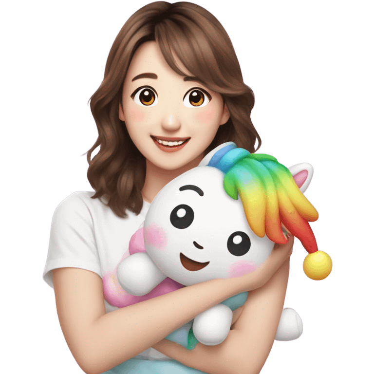 Jihyo from twice holding a stuffed unicorn emoji