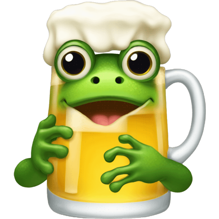 The frog drinks beer emoji