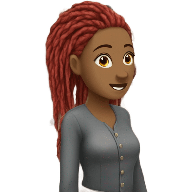 Woman with red locs antiquing with friend girl who has gray locs emoji