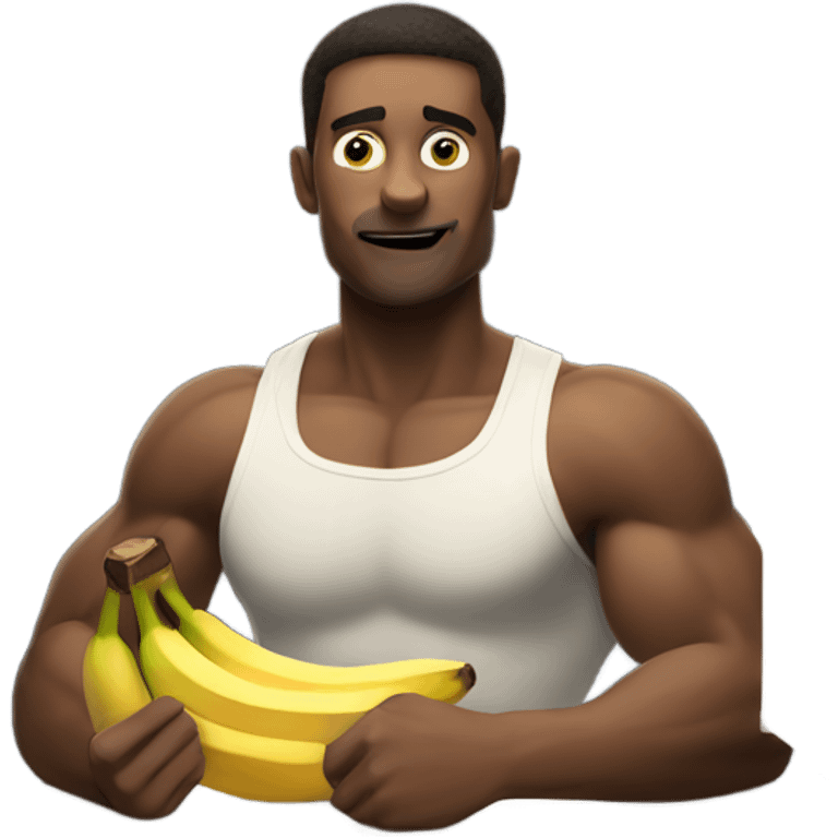 muscular man by the window eating bananas  emoji