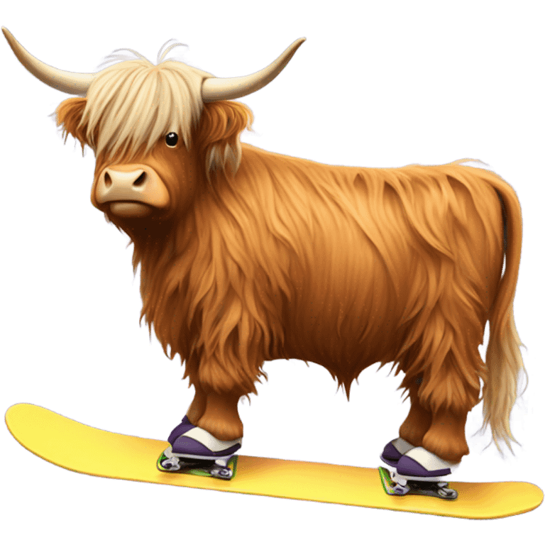 Highland cow on snowboard emoji