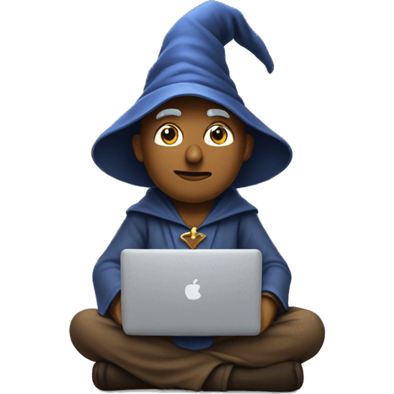 Wizard sitting cross legged and working on a macbook emoji