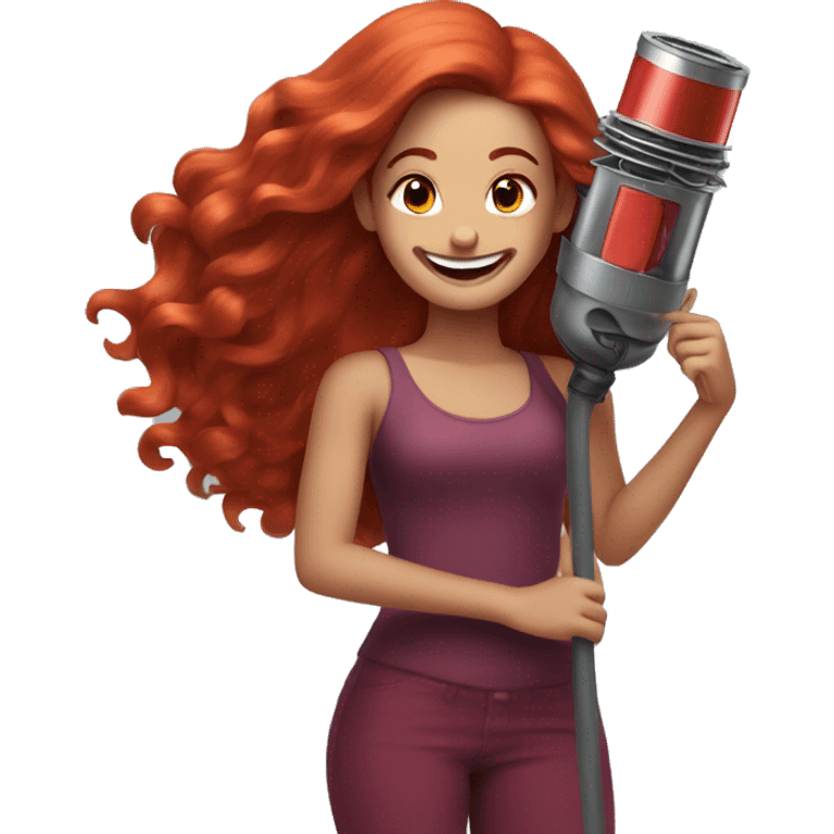 girl with long red hair styled on a dyson laughing emoji