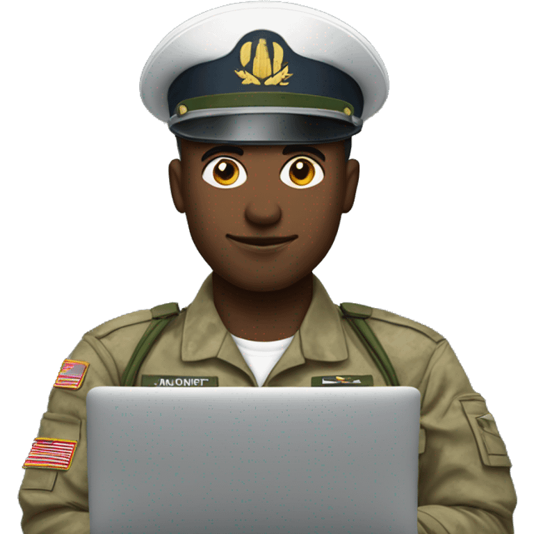 white software engineer in military uniform in front of laptop emoji