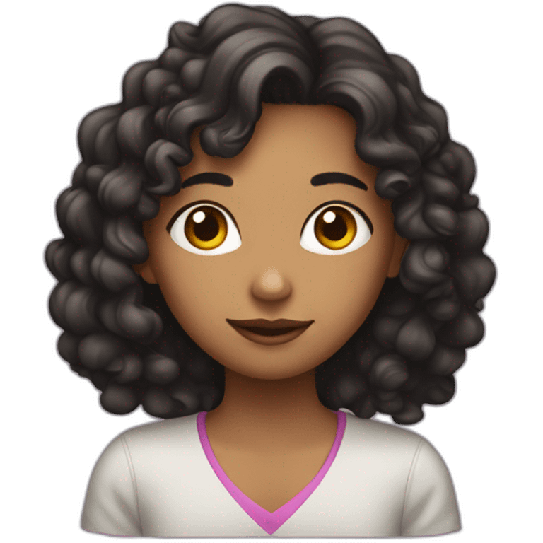 girl with long curly dark hair, with a laptop in her hands emoji