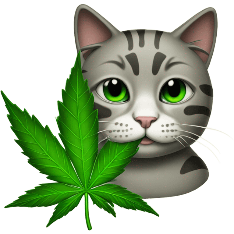 Stoner kitty with hemp leaf smoking  emoji