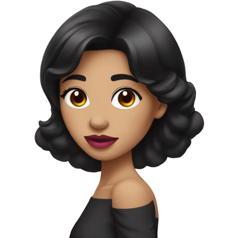 Thick medium black hair with black eyes and pink lip and pink cheek Filipino lady emoji