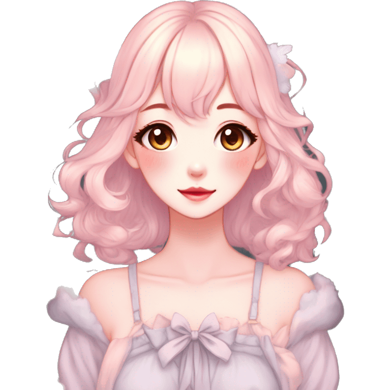 Gorgeous pastel anime style lady with blushing face and fox ears cottagecore fairycore pastelcore colorful pearly romantic simplistic aesthetic trending style emoji