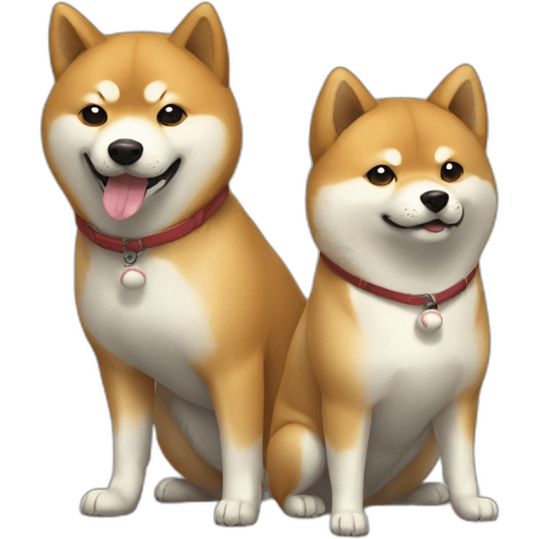 Shiba and another shiba with a baseball bat emoji