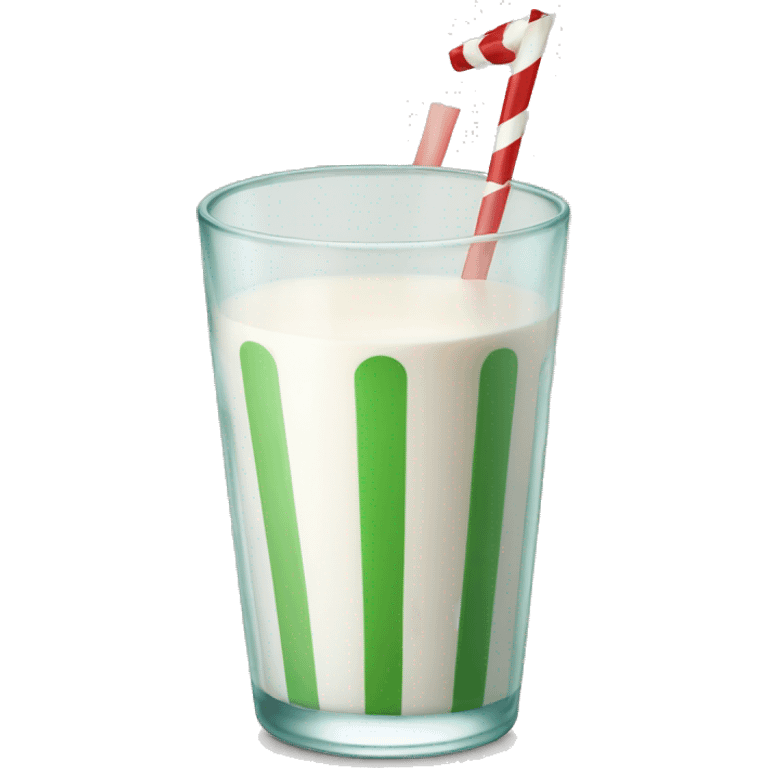 Glass of milk with green and red striped straw emoji