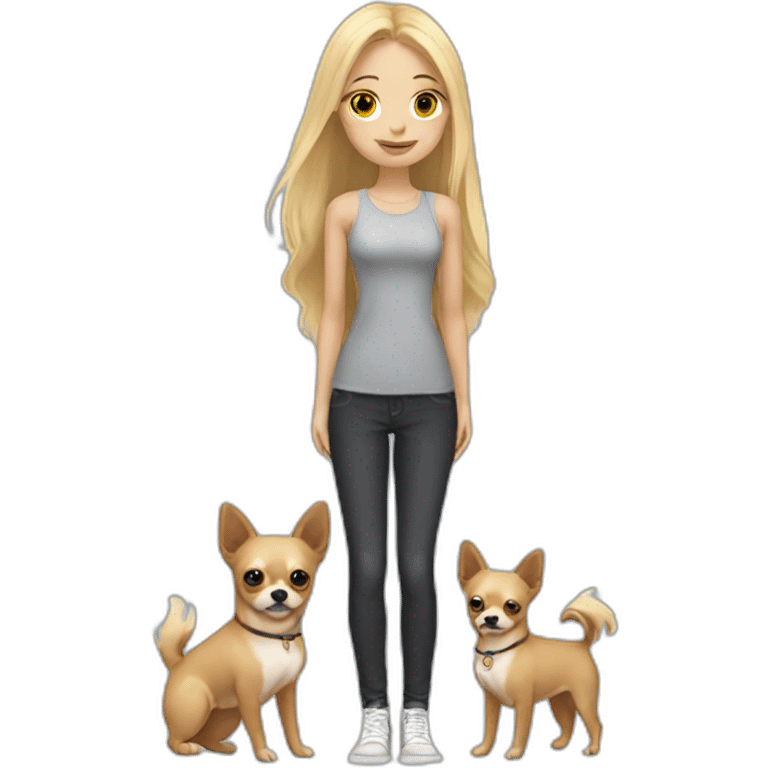 Blonde long hair girl standing with 2 chihuahuas emoji