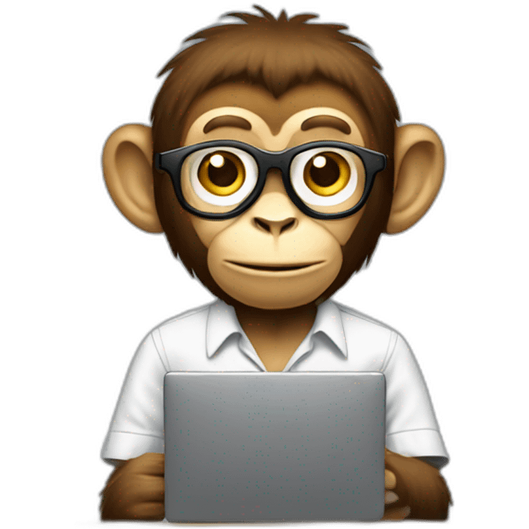 monkey software engineer using a computer wearing a shirt emoji