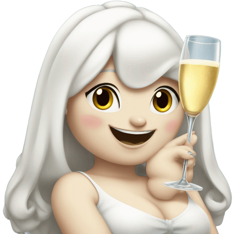 fat white female bunny  wearing sapphires holding champagne  emoji