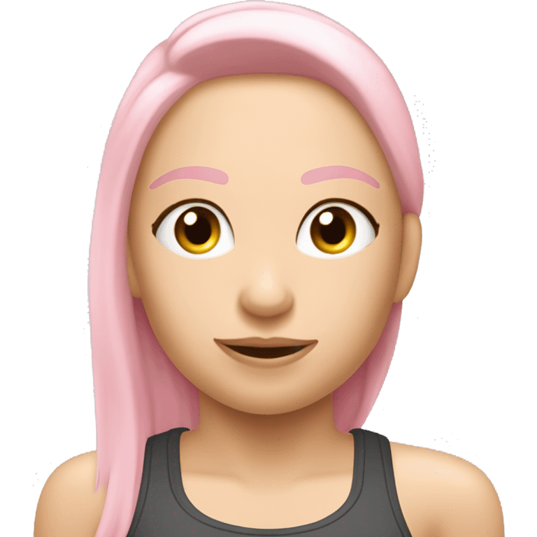 Eine rohaarige, welche im gym hip thrusts macht. Sie ist pastell rosa gekleidet und in gym kleidung emoji