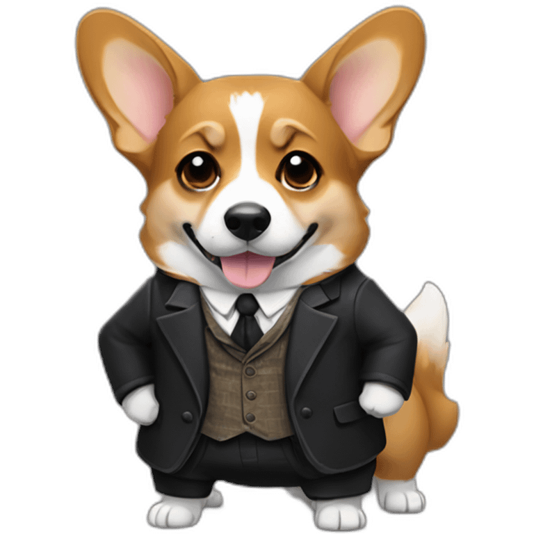 Corgi negro con traje de Sherlock holmes emoji