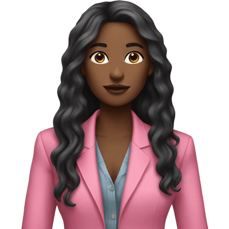 Pretty black woman very long hair pink blazer emoji