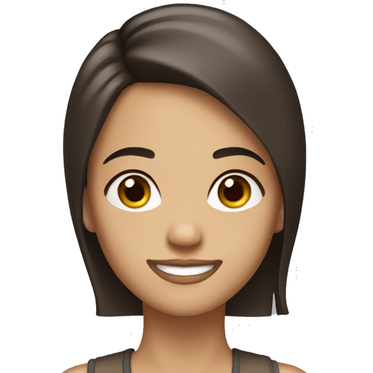 Tall slim girl with dark brown eyes and dark brown hair.She is smiling emoji