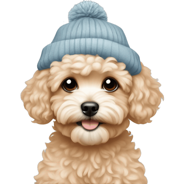 Aesthetic Apricot maltipoo puppy girl with winter hat emoji