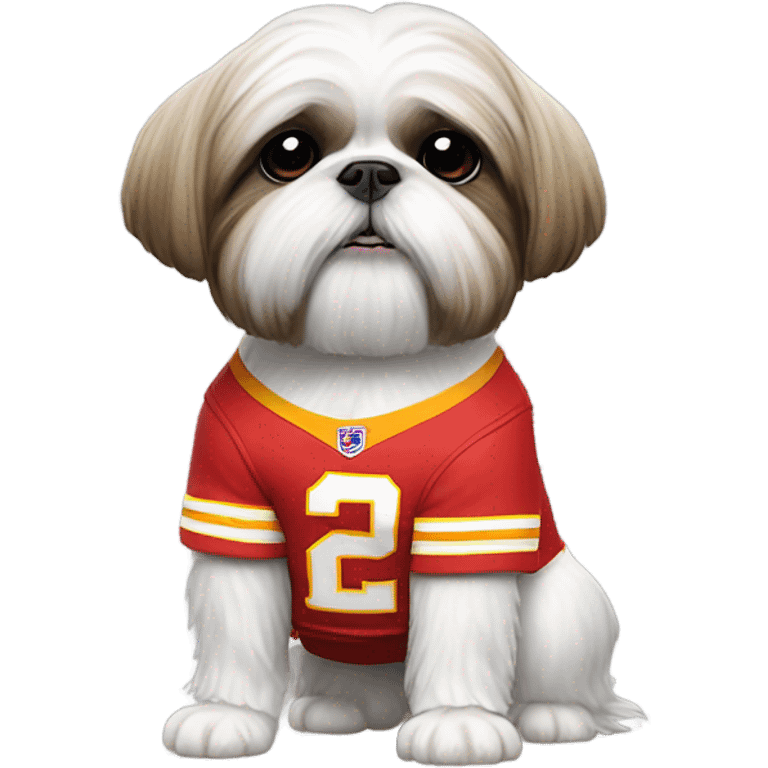 Shih Tzu wearing a chiefs jersey emoji