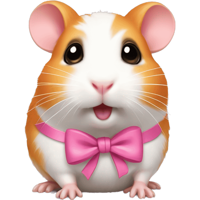 orange and white hamster with a pink bow on its right ear standing up making a cute face emoji