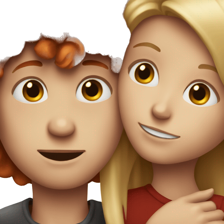 Realistic dark red head girl and blonde boy hugging  emoji