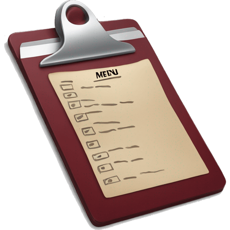 Dark red clipboard with the inscription "menu" emoji