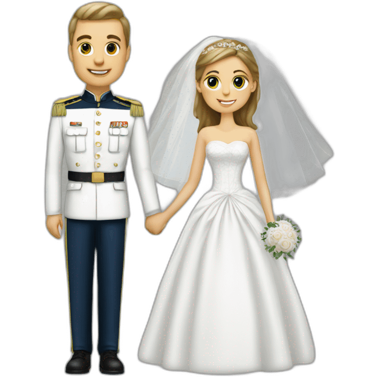 Homme blanc militaire mariage avec femme robe blanche emoji