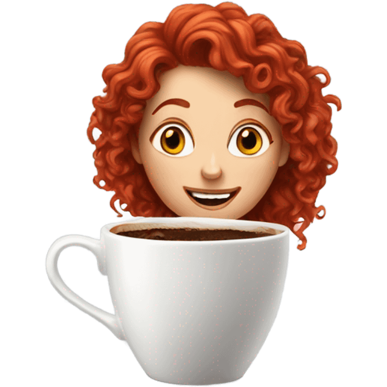 Red curly haired woman spills coffee emoji