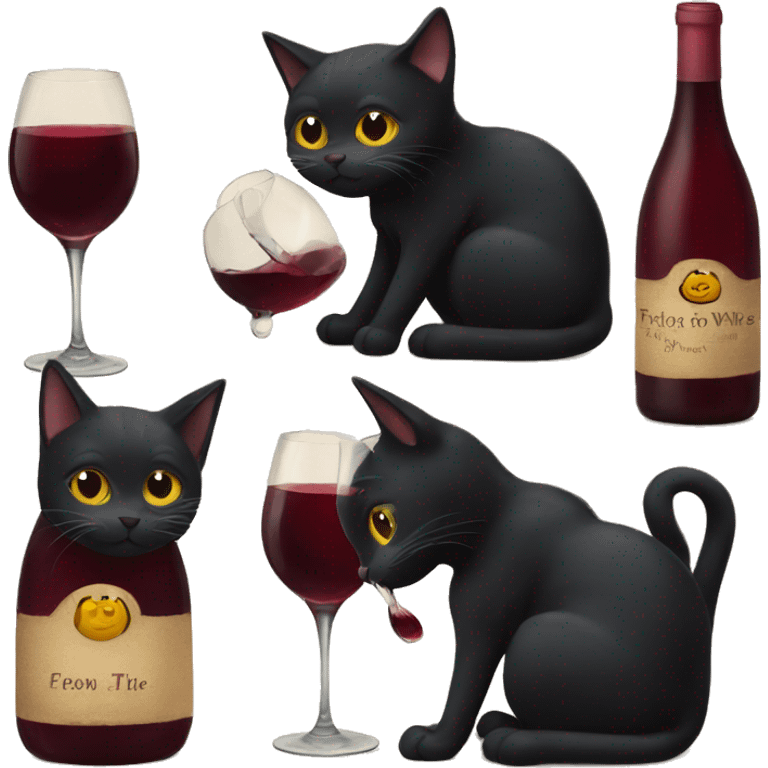 black cat sipping red wine emoji