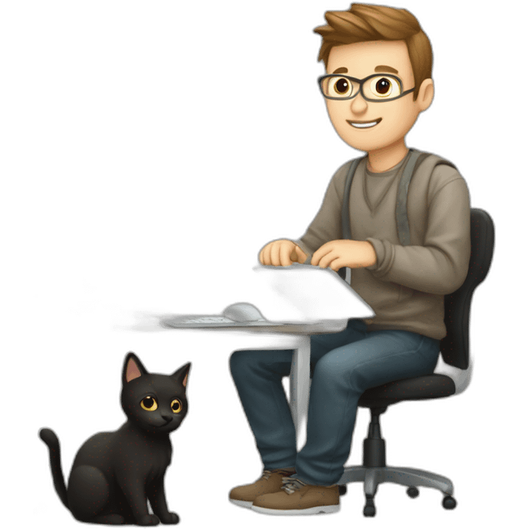 Programmer man with a cat near computer emoji