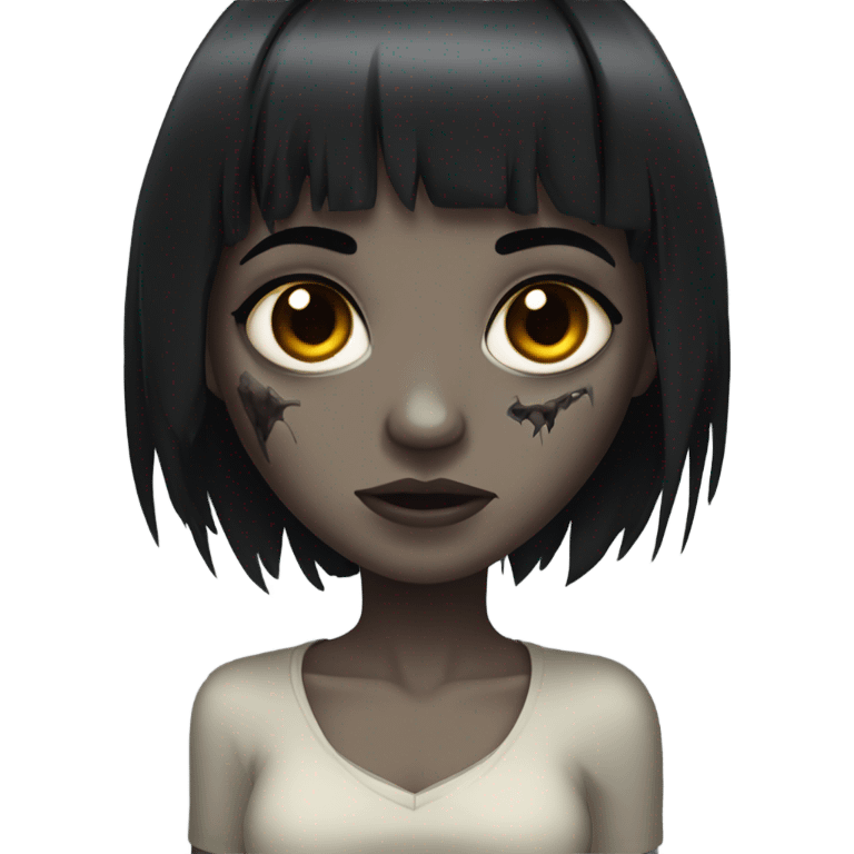 Zombie girl with bangs of black hair and dark brown eyes  emoji