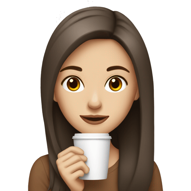 brunette white girl drinking coffee  emoji