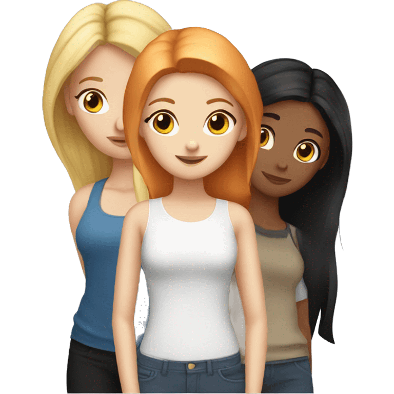 three girls with blonde ginger and black hair emoji