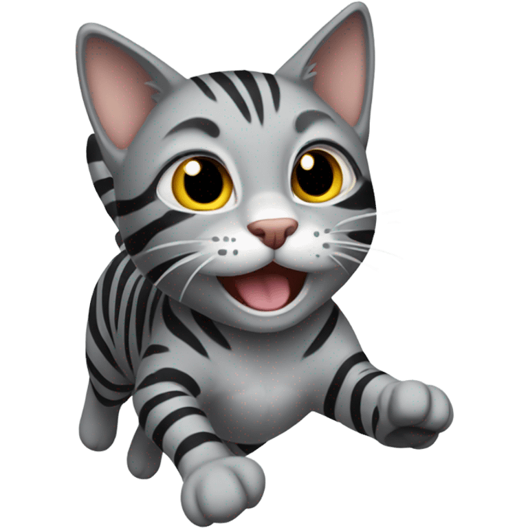 Gray cat with black stripes jumping  emoji