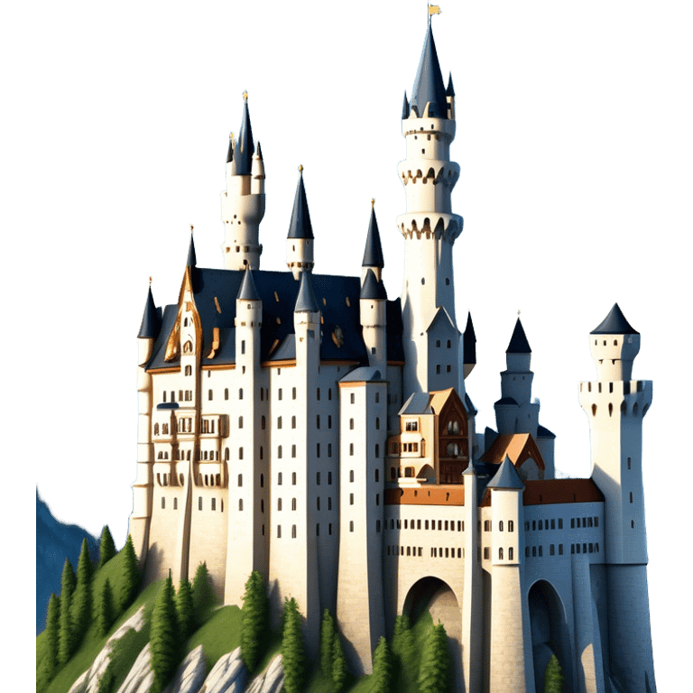 Cinematic Realistic Neuschwanstein Castle Landmark Emoji, depicted as the fairy‚Äêtale castle set against a mountainous backdrop rendered with dramatic lighting and intricate textures. emoji