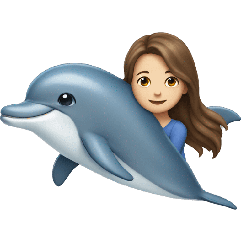 girl with brown hair hugging a dolphin emoji