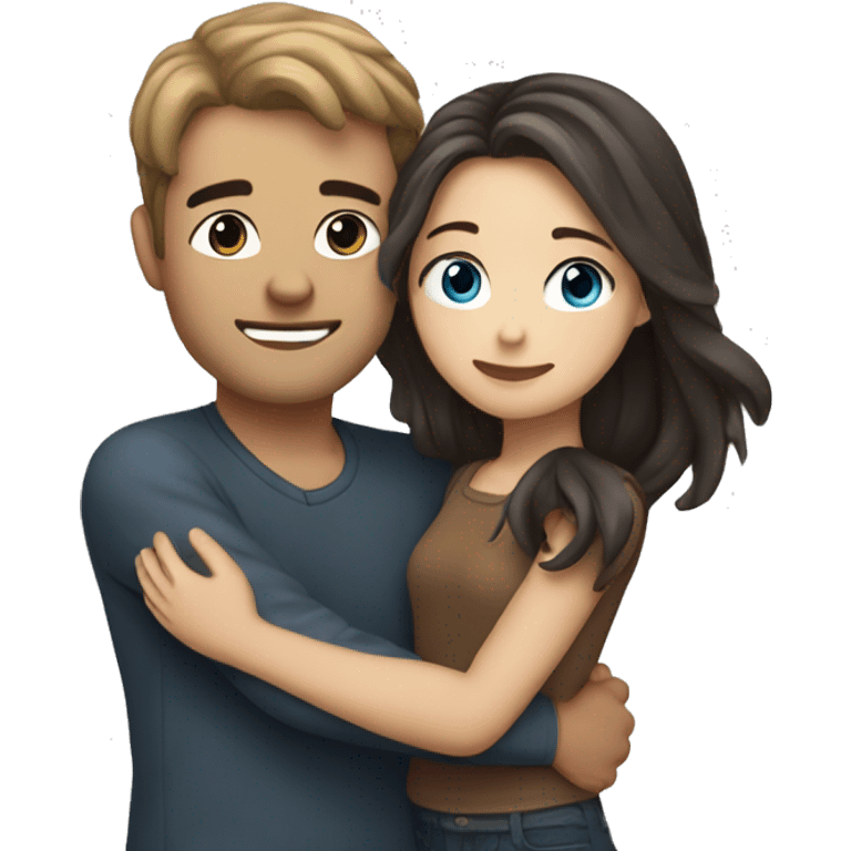 Pretty girl with long light brown hair and blue eyes hugging man with dark hair emoji