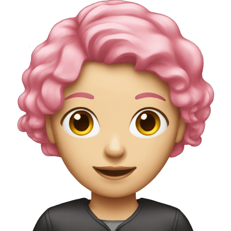 pink hair woman with computer emoji