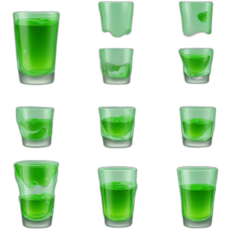 one shotglass with green contents and without-face emoji