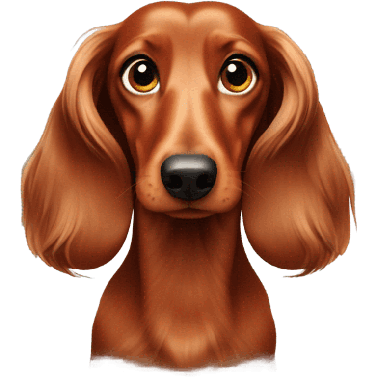 Long haired red dachshund looking in on viewer  emoji