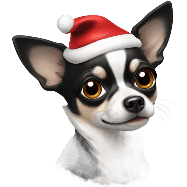 Old Black and white Chihuahua with Santa hat emoji