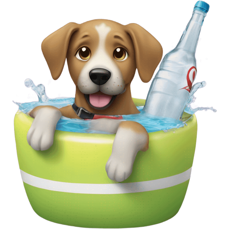 Dog drinking a bottle of soda in the pool emoji