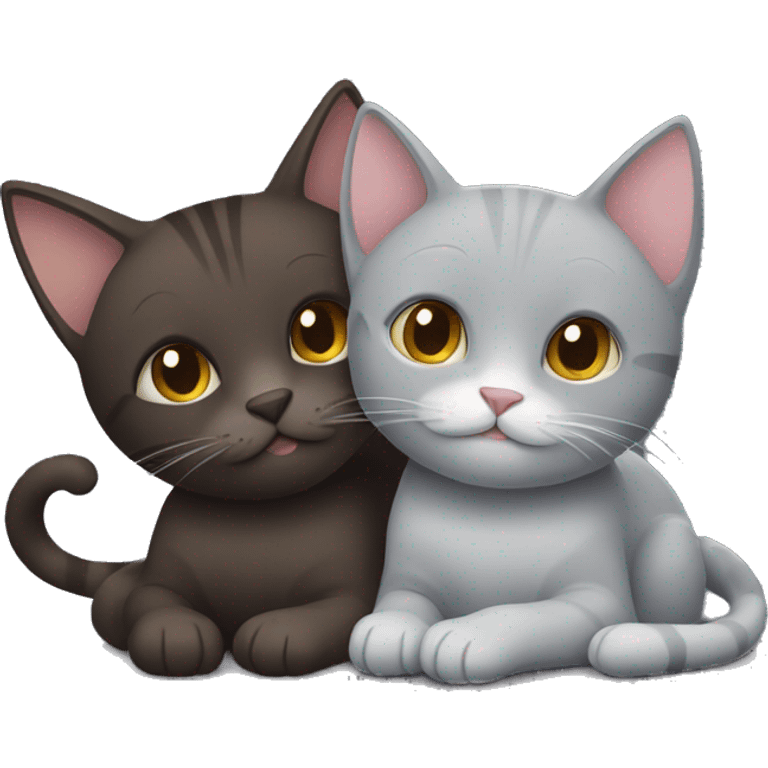 Dark Brown cat and a grey cat cuddling  emoji