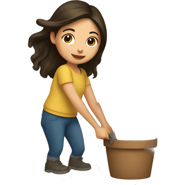 brunette girl planting a garden emoji