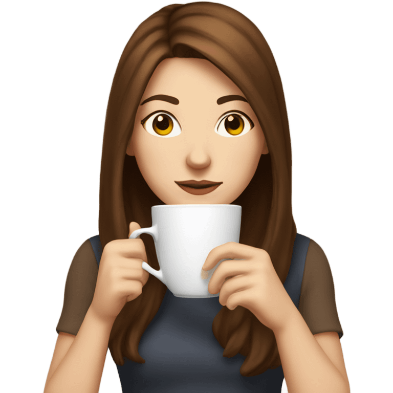 white girl with brown hair sipping hot tea emoji